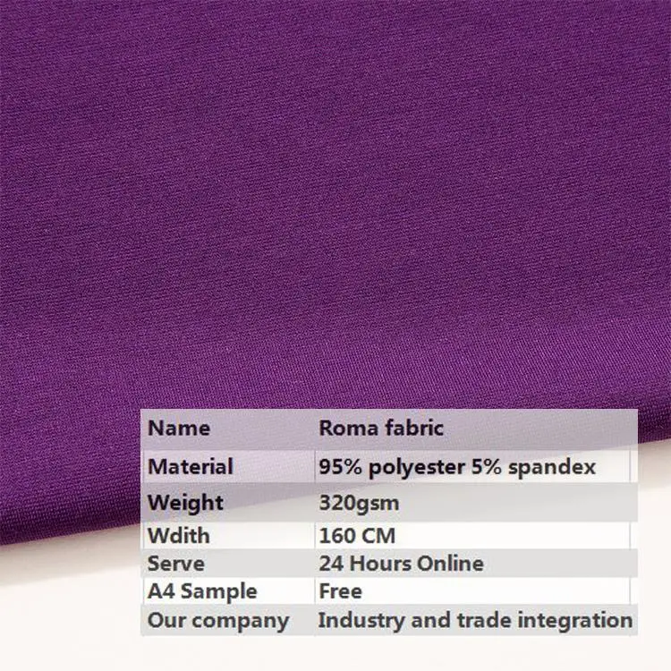 Factory Wholesale Plain Weave Four-Way 95% Polyester 5% Spandex Tr Roma Fabric for Tight Pants and Bandage Dress